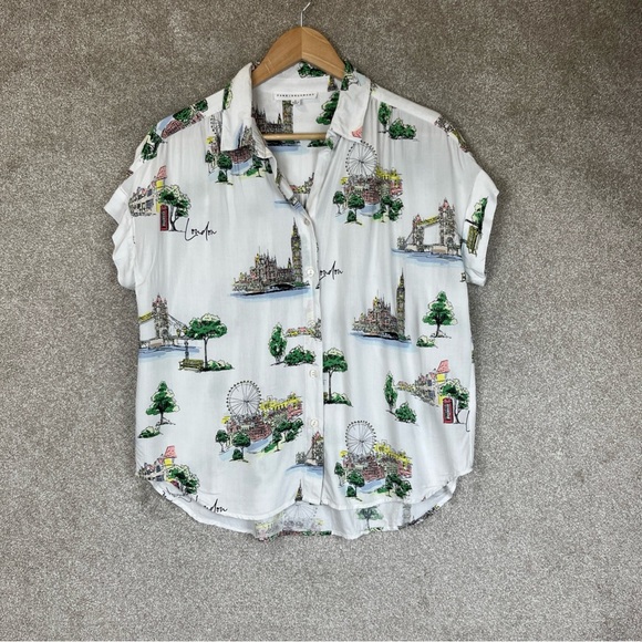 Jane + Delancey Shirt Womens Small White Rayon Short Sleeve Button Front- 3485* - Picture 1 of 12